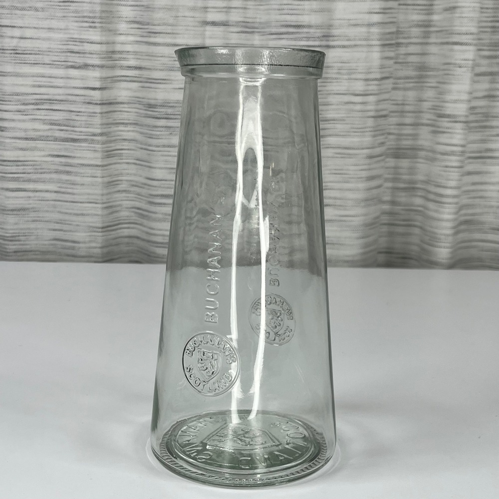 Buchanans Scotland Embossed Glass Water Carafe Pitcher Barware Clear Tapered